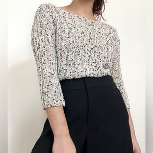 Alice + Olivia Metallic Knit Woven 3/4 Sleeve Sweater Top